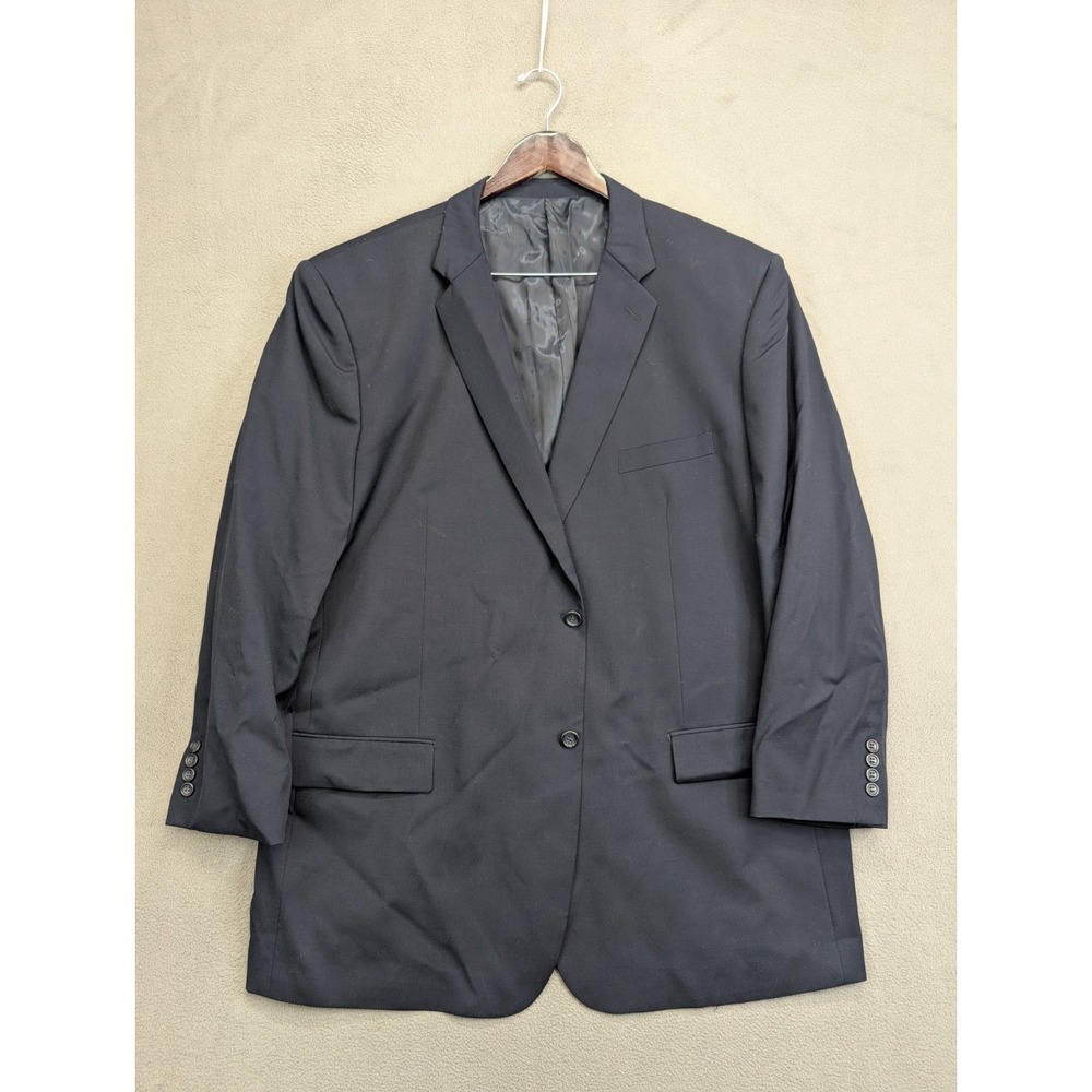Joseph & Feiss Mens Size 52L 2 Piece Suit Navy Blue Solid Pleated Pants 48x30 - Picture 2 of 12